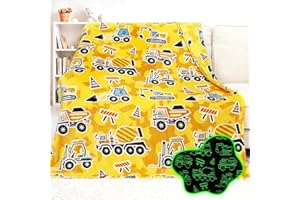 FBBP Excavator Blanket Kids Tractor Construction Blanket for Boys Glow in The Dark Truck Blankets Birthday Christmas Valentine's Day Gifts for Toddler Girls Fleece Garbage Cars Throw Blankets