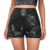 Chloefairy Women's Summer Sequin Shorts High Waist Sparkly Glitter Straight Leg Shorts Concert Party Clubwear (as1, Alpha, m, Regular, Regular, Black)