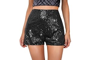 Chloefairy Women's Summer Sequin Shorts High Waist Sparkly Glitter Straight Leg Shorts Concert Party Clubwear