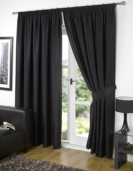 Pair Of Black Blackout Curtains 66 Width X 54 Drop Pencil Pleat Tape Top Readymade Includes Pair Of Matching Tie Backs Super Soft Thermal
