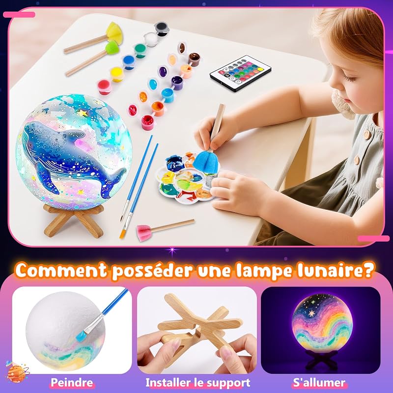 Cadeau Fille 6 7 8 9 10 11 12 Ans,Créatifs Fille 9 10 11 12 Ans Kit Jouet Enfant 5 6 7 8 Ans Activites Manuelles pour Enfants de Peinture Lampe Lune Cadeau Anniversaire Enfant Garcon 6-12 Ans