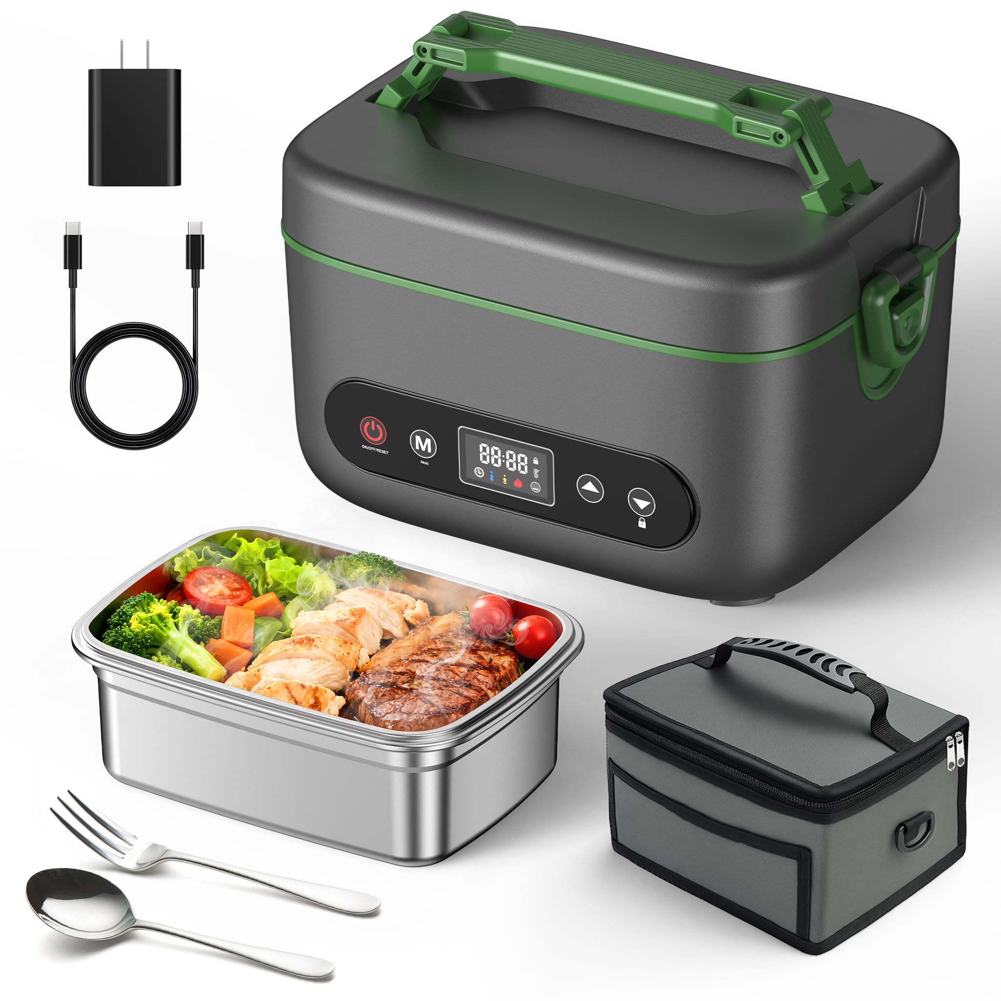 Photo 1 of **NEEDS CLEANING**KPPTYUNM Cordless Electric Lunch Box for Adults?20000mAh Rechargeable Heated Lunch Box with Self Heating & 1.2L Portable Food Warmer for Work Travel Car(Gray-Green)