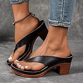 Chunky Heel Sandals for Women Summer Dressy 2025 Arch Support Comfortable Orthopedic Slip-On Open Toe Heeled Flip Flops Bridal Party Wedding Shoes Casual Wedge Thong Sandals (1-Black, 9)