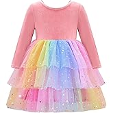 Luckrizyy Toddler Girls Velvet Dress Fall Winter Clothes Long Sleeve Sequin Tulle Tutu Twirl Party Dresses for Baby Girls
