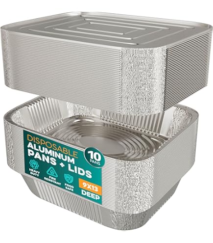 ProPac 1/3 Size Aluminum Foil Pans With Lids - 12x6 Steam Table Pans Pack Of 10