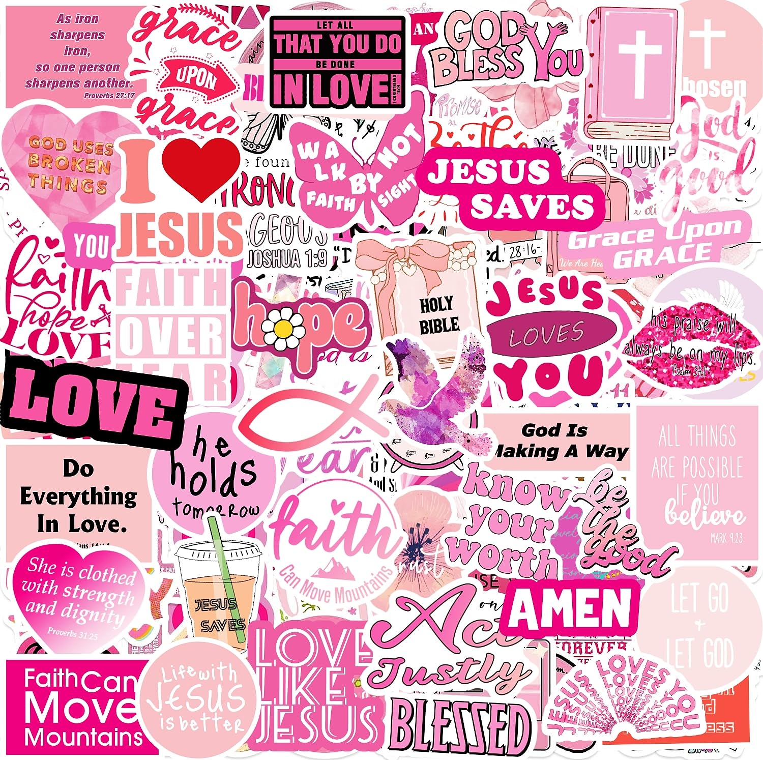 Pink Prayer Board Supplies - 120pcs Religious Vision Board Stickers, Waterproof Motivational Bible Verse Stickers, Christian Scriptures Decals, Church Bible Study Kits Supplies