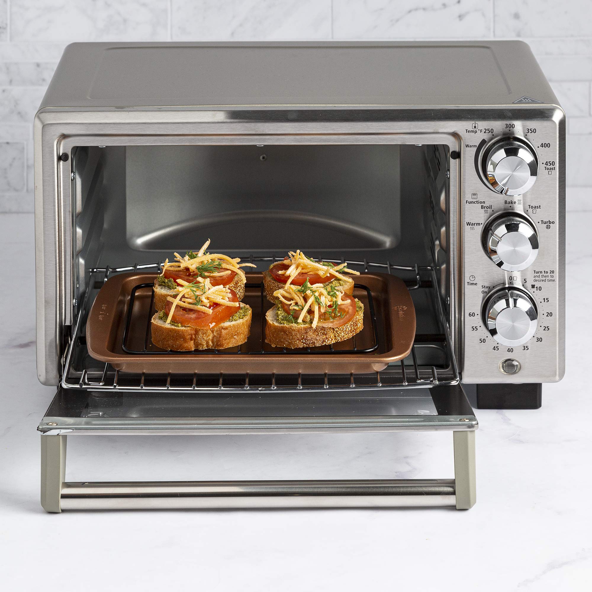 Ecolution Non-Stick Toaster Oven Bakeware Set, 4 Piece, Carbon Steel, Easy to Clean and Perfect for Single Servings, Copper