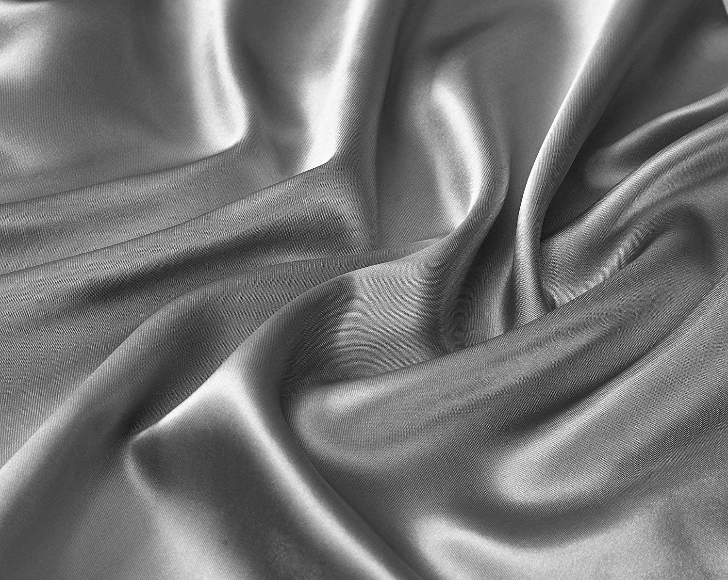 Fancy Linen Collection 4pc California King Satin Sheet Set Silver/Light Grey Super Soft Silky Bedding New