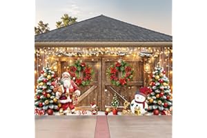AQWITHAJ aqwtihaj 7 x 16 ft Christmas Garage Door Banner Decorations Rustic Barn Wood Door Christmas Garage Door Cover Large Xmas Santa Claus Snowman Wall Door Backdrop for Xmas Winter Indoor Outdoor Decor