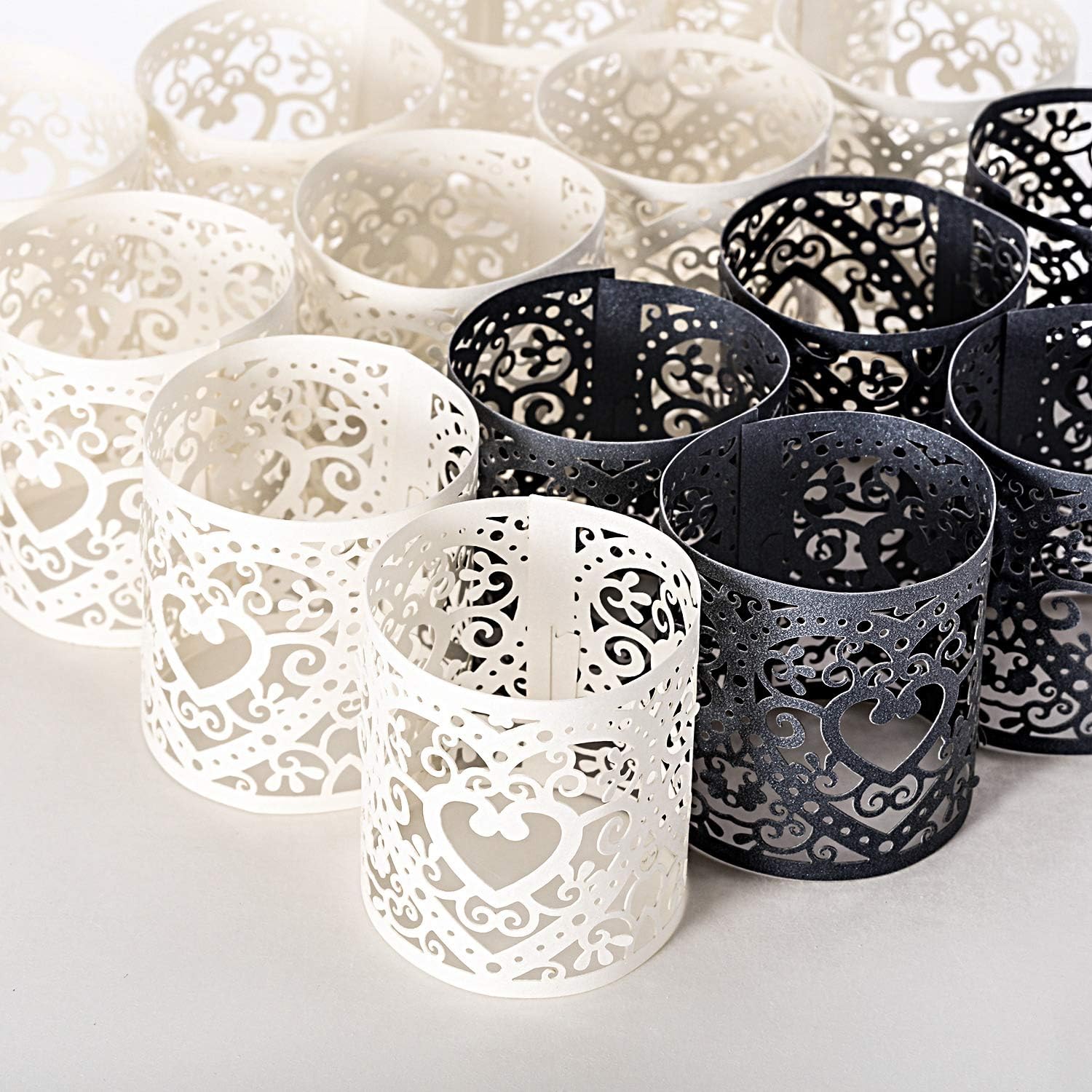 Sumind 24 Pieces Tea Light Votive Wraps Laser Cut Decorative Wraps Paper Candle Holder for LED Battery Tealight Candles for Valentine's Day Birthday Wedding Party Decoration