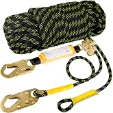 TRSMIMA Rope Harness Safety Lanyard：100ft Roofing Rope Fall Protection | Vertical Safety Harness Rope With Grab Snap Hooks Shock Absorber - Tree Climbing Line Kit Heavy Duty Safety Equipment ANSI CE