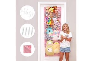 Lilly's Love Over Door Stuffed Animal Toy Storage Hanging Organizer | 4 Expandable Mesh Net Pockets, Stores Loads of Plush Toys | Large Plushie Display for Boys, Girls | Pink (65" x 23")