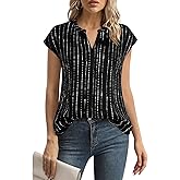 Bebonnie Womens Dressy Casual Blouses Summer Cap Sleeve V Neck Business Work Chiffon Tops
