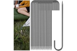HLDGRAS 20 Pieces 12 Inch Long 1/4In Diameter Heavy Duty J Hooks,Heavy Duty Rebar Metal Fence Ground Garden Tent Stakes,Ground Spikes Anchors for Fencing,Outdoor Chicken Wire Trellis Stakes,Anti-Rust Black