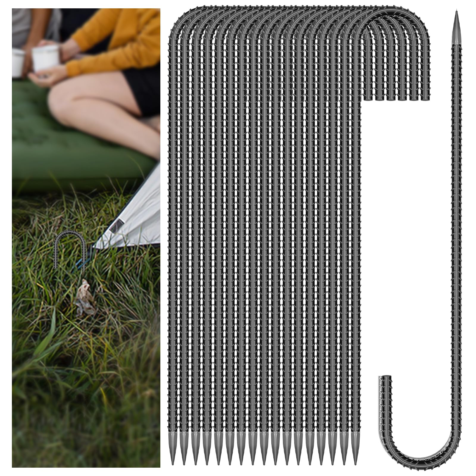 Photo 1 of 20 Pieces 12 Inch Long 1/4In Diameter Heavy Duty J Hooks,Heavy Duty Rebar Metal Fence Ground Garden Tent Stakes,Ground Spikes Anchors for Fencing,Outdoor Chicken Wire Trellis Stakes,Anti-Rust Black