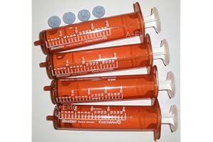 BAXA ExactaMed Oral Liquid Medication Syringe 20cc/20mL 4/PK Amber Medicine Dose Dispenser With Cap Exacta-Med BAXTER Comar Latex Free
