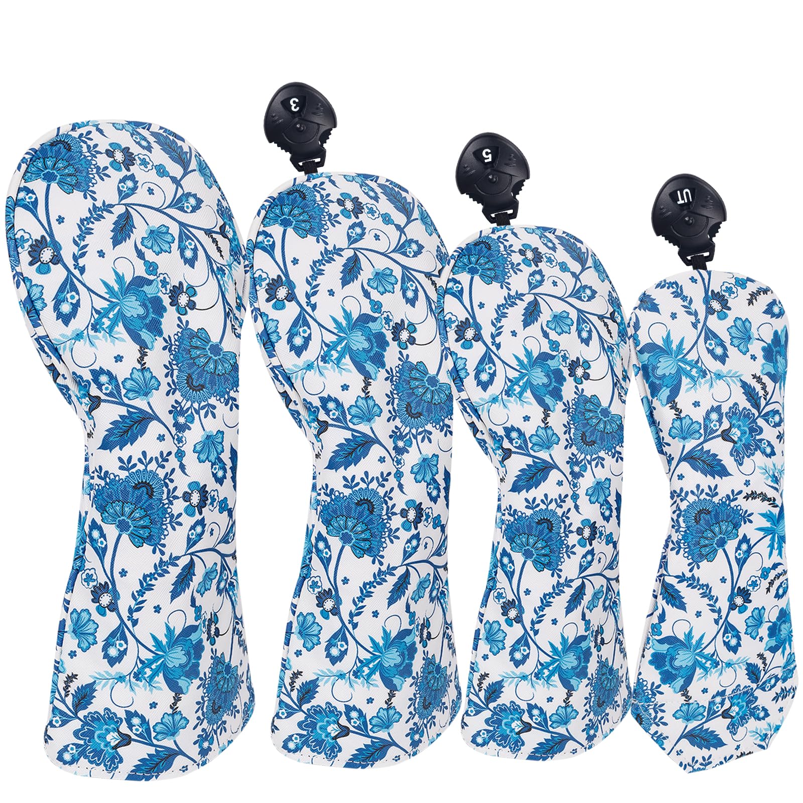 Andux 4pcs/Set Blue and White Porcelain Pattern PU Golf Wood Club Head Covers 460cc Driver Fairway Woods Hybrids Covers