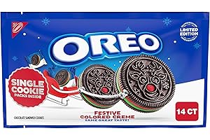 OREO Red and Green Festive Colored Creme Chocolate Sandwich Cookies, Limited Edition Holiday Cookies, 14 Snack Packs (1 Per Pack)