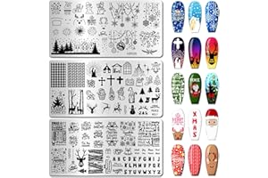 Arbuya Christmas Nail Art Stamping Plates Set of 3 - Winter Sentiment Xmas Greeting Words Snowflakes Stainless Steel Manicure Art Tools for DIY Print Manicure Salon Design Gift Supplies