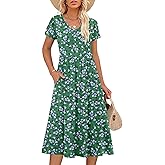 ANRABESS Women's Summer Short Sleeve Midi Dresses Casual Floral T-Shirt Dress V Neck A-Line Flowy Beach Sundress with Pockets