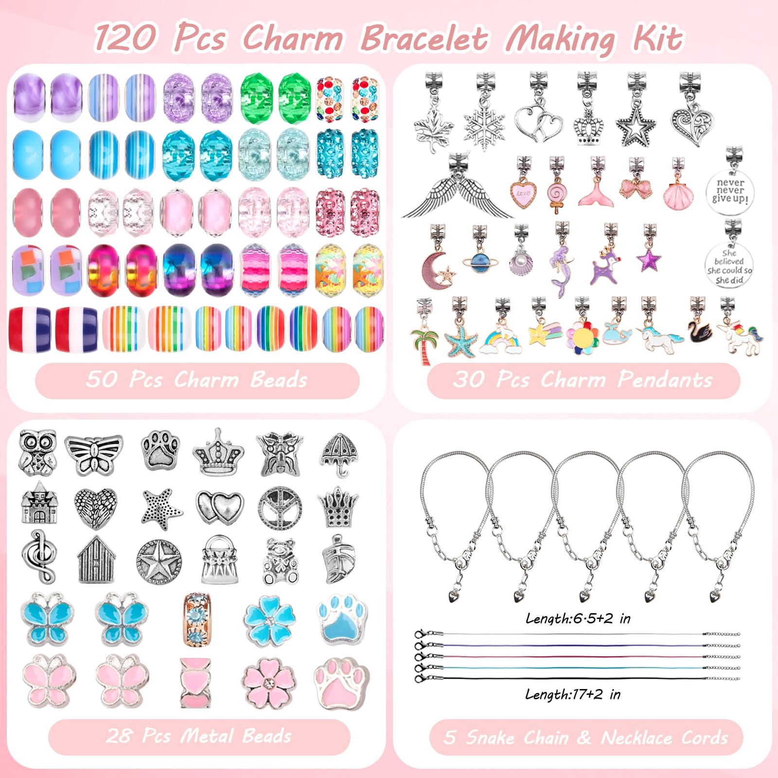 UFU Charm Bracelet Making Kit -120Pcs DIY Jewelry Making Kit, Mermaid Gifts for Girls Toys Crafts for Teen Girls Ages 5 6 7 8-12, with Portable Bracelet Organizer Box