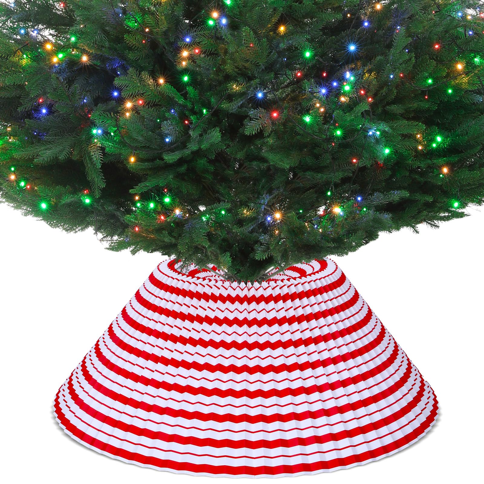 Photo 1 of Rotatingpals 28'' Christmas Tree Collar Christmas Tree Collar Stand Xmas Tree Collar Stand Cover Holiday Tree Stand Base Cover for Christmas Holiday Home Tree Decoration(Normal Style,Red White)