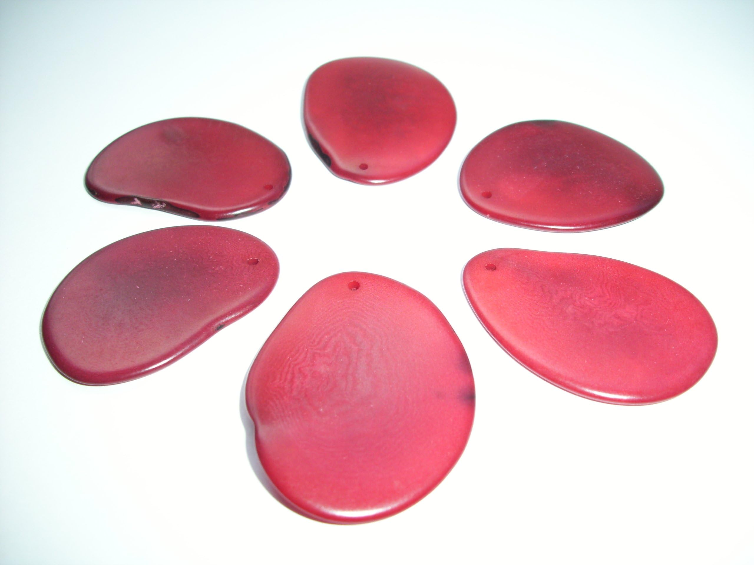 Tagua Nut Thin Slices Red Large Size Package of 6