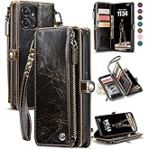 Defencase Wallet Case Compatible with Motorola Moto G Stylus 5G 2023 with RFID Blocking Zipper Card Holder Fashion Soft PU Leather Magnetic Snap Flip Strap Phone Case Wallet for Women Men, Coffee