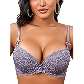 IHOIU Women's Lace Push Up Bra Add 2 Cups Underwire Padded Support Full Coverage Plunge Everyday Lift Bra