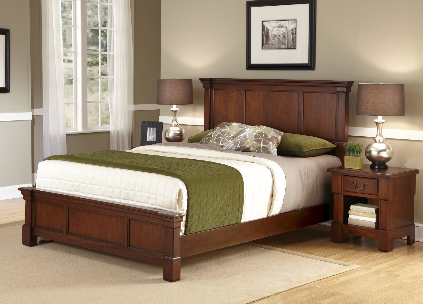 Home Styles Aspen Cherry King Bed and Nightstand with Mahogany Hardwood