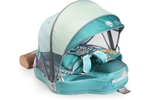 Mambobaby Baby Pool Float with Canopy & Tile, Kalolary Non-Inflatable Baby Swim Float Infant Swim Trainer Ring Toddler Pool Float with Adjustable Strap for 3-24 Months Age Boys Girls
