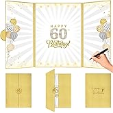 60th Birthday Signature Guest Book, 60th Birthday Card Decorations for Men Women 60 Years Old Table Signature Frame Gift 60 Birthday Card Board Party Supplies Black and Gold Party Decorations