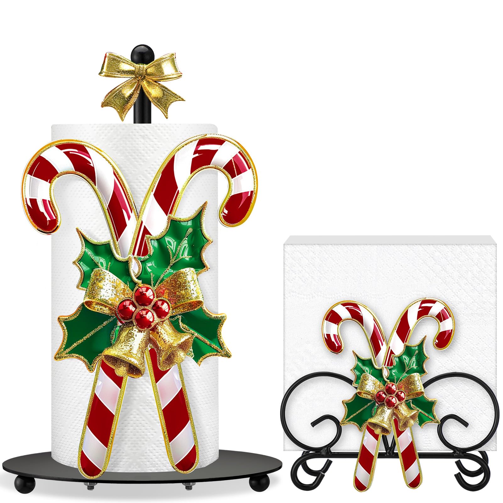 Photo 1 of Shellwei Christmas Candy Cane Paper Towel Holder Christmas Bathroom Kitchen Decor Xmas Candy Cane Napkin Holder for Tables Winter Home Bathroom Kitchen Countertop Accessories Party Favor Gifts
