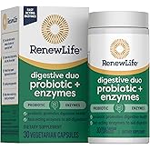 Renew Life Digestive Duo Probiotic and Enzymes | 25 Strains | 30 Vegetarian Capsules | Supports Digestive Health and Aids Digestion | Gluten, Dairy and Soy Free Supplement