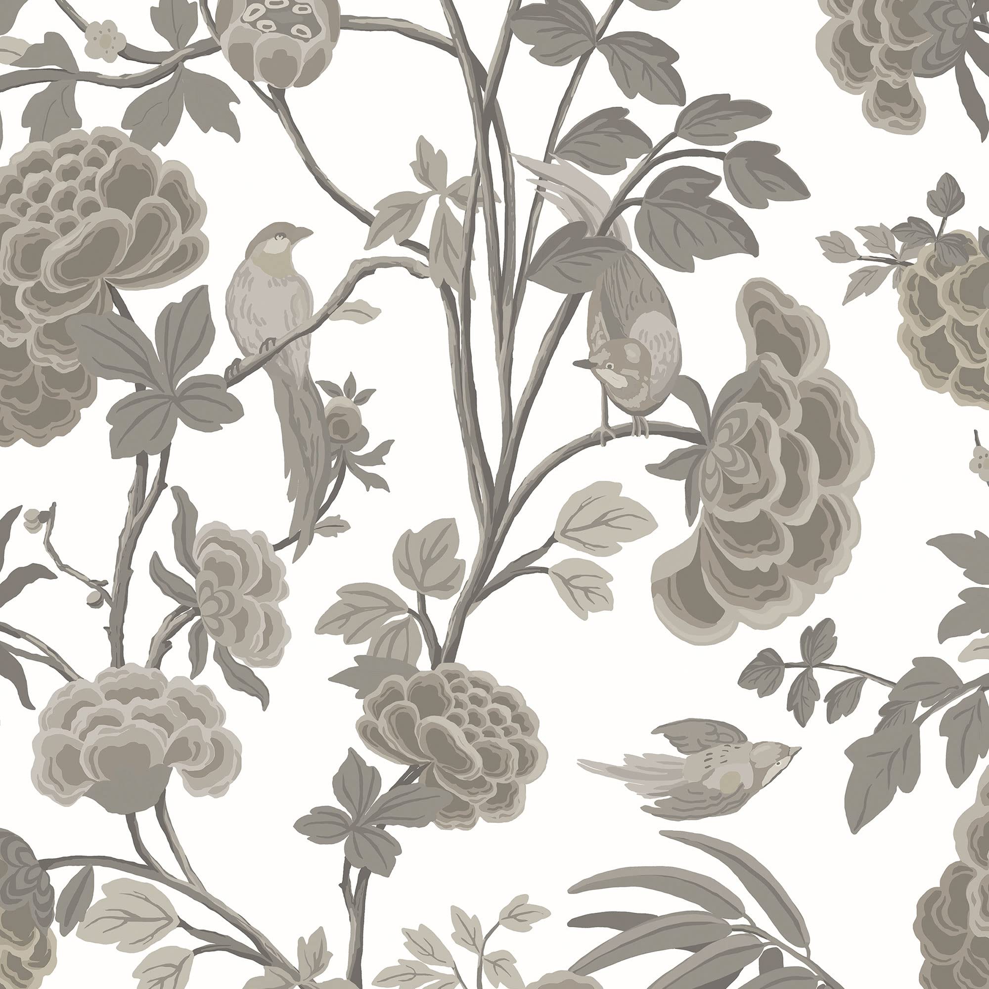 Galerie DA23240 Luxe Blooms and Birds Wallpaper, White/Grey, 10.05m x 53cm