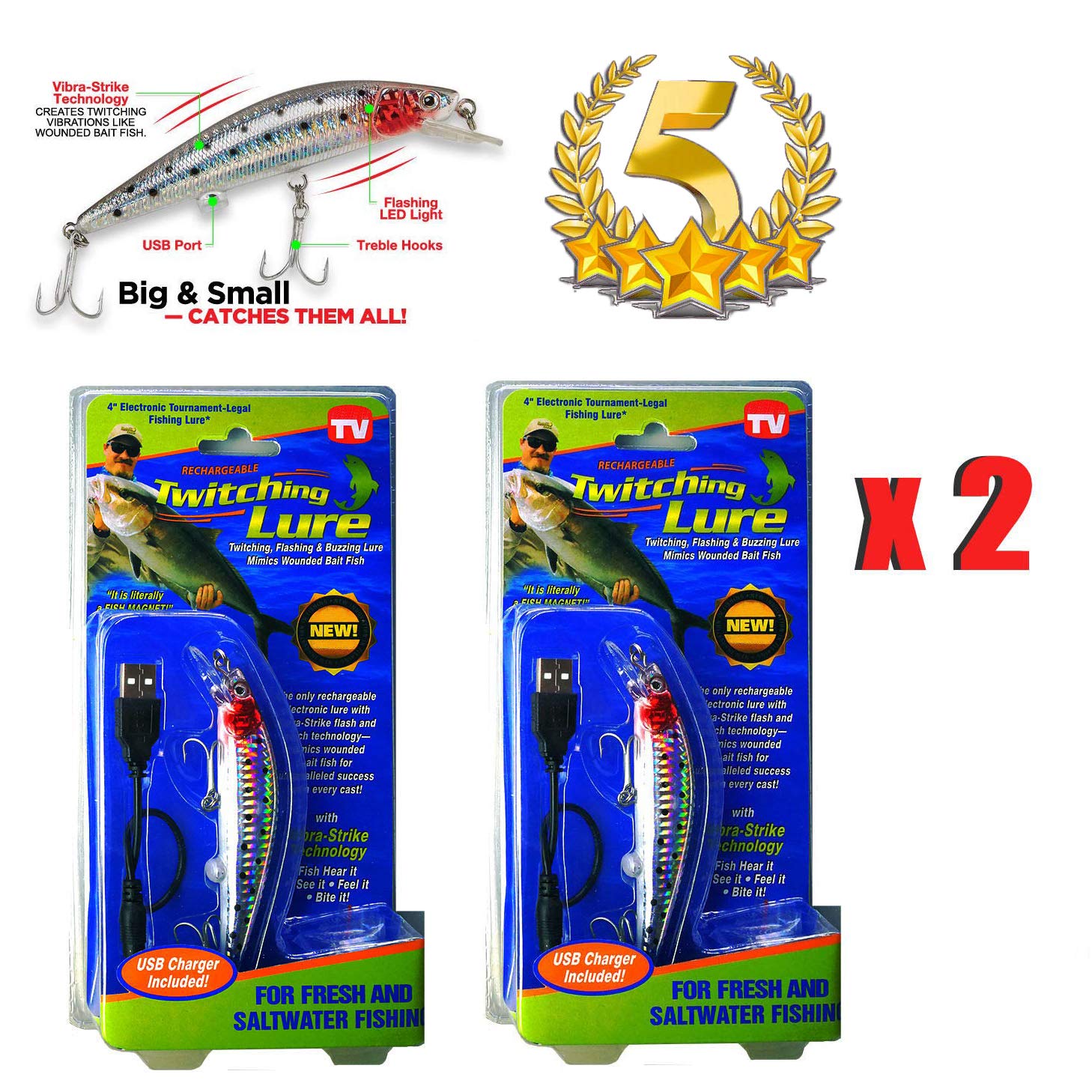 Topwater Lures Sports & Outdoors Lure Bait USB 2 x Rechargeable Twitching Lure Rechargeable