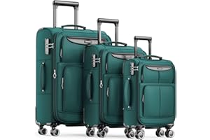 SHOWKOO Luggage Sets 3 Piece Softside Expandable Lightweight Durable Suitcase Sets Double Spinner Wheels TSA Lock Dark Green (20in/24in/28in)