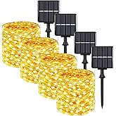 Extra-long 288FT 800LED Solar Fairy String Lights, 4-Pack 72FT 200 LED Outdoor Twinkle Lights Waterproof, 8 Lighting Modes, Warm White Copper Wire Lights for Deck Backyard Tree Garden Fence Pool Party