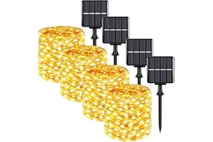 BESLOWE Extra-long 288FT 800LED Solar Fairy String Lights, 4-Pack 72FT 200 LED Outdoor Twinkle Lights Waterproof, 8 Lighting Modes, Warm White Copper Wire Lights for Deck Backyard Tree Garden Fence Pool Party