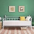 VECELO Twin Size Daybed Frame Metal Steel Slat Support with Headboard Sofa Bed Platform for Living Room, Guest Room, Easy Assembly, White