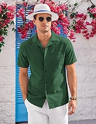 COOFANDY Linen Shirts for Men Short Sleeve Cuban