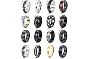 Besteel 16Pcs Stainless Steel Fidget Rings for Men Women Stress Anxiety Relief Rings Black Cool Chain Band Spinner Rings Set for Wedding Promise Mens Rings Pack Christmas Stocking Stuffers Gifts