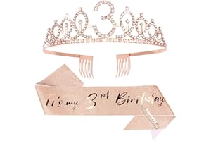 CIEHER 3th Birthday Party Supplies: Crown, Sash, Pearl Pin Set - Decorations for Little Girls' Special Day