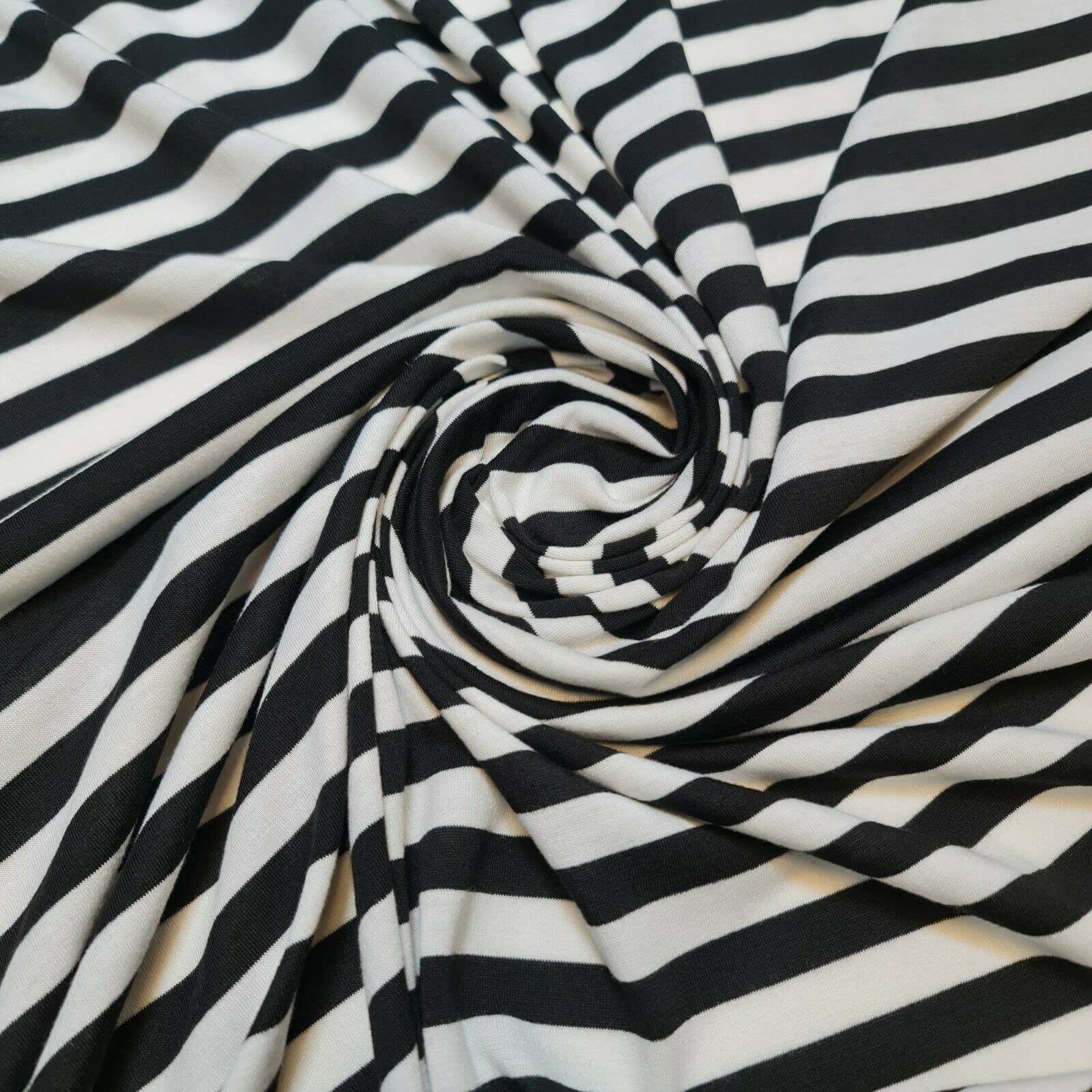 Soft Printed Cotton Jersey Stretch Knit T Shirt Baby Grow Craft Fabric Material 58'' - 150 cm Wide Sold As 1 Meter Pre - Cut Lengths (Black White Stripe), (LPSTRIPES)