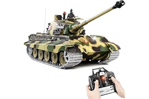 SUPDEX 1/16 RC Tank, Heng Long German King Tiger model Army Toy with Smoke, Sound, Light, 2.4G Remote Control Tank That Shoot with Upgraded Metal Track, Idler and Sprocket Wheel, Steel Gearbox, Two Batteries