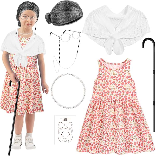 Marendyee Girls Grandma Costume Set – Halloween & 100th Day Of School Dress-Up With Wig & Accessories - View #9