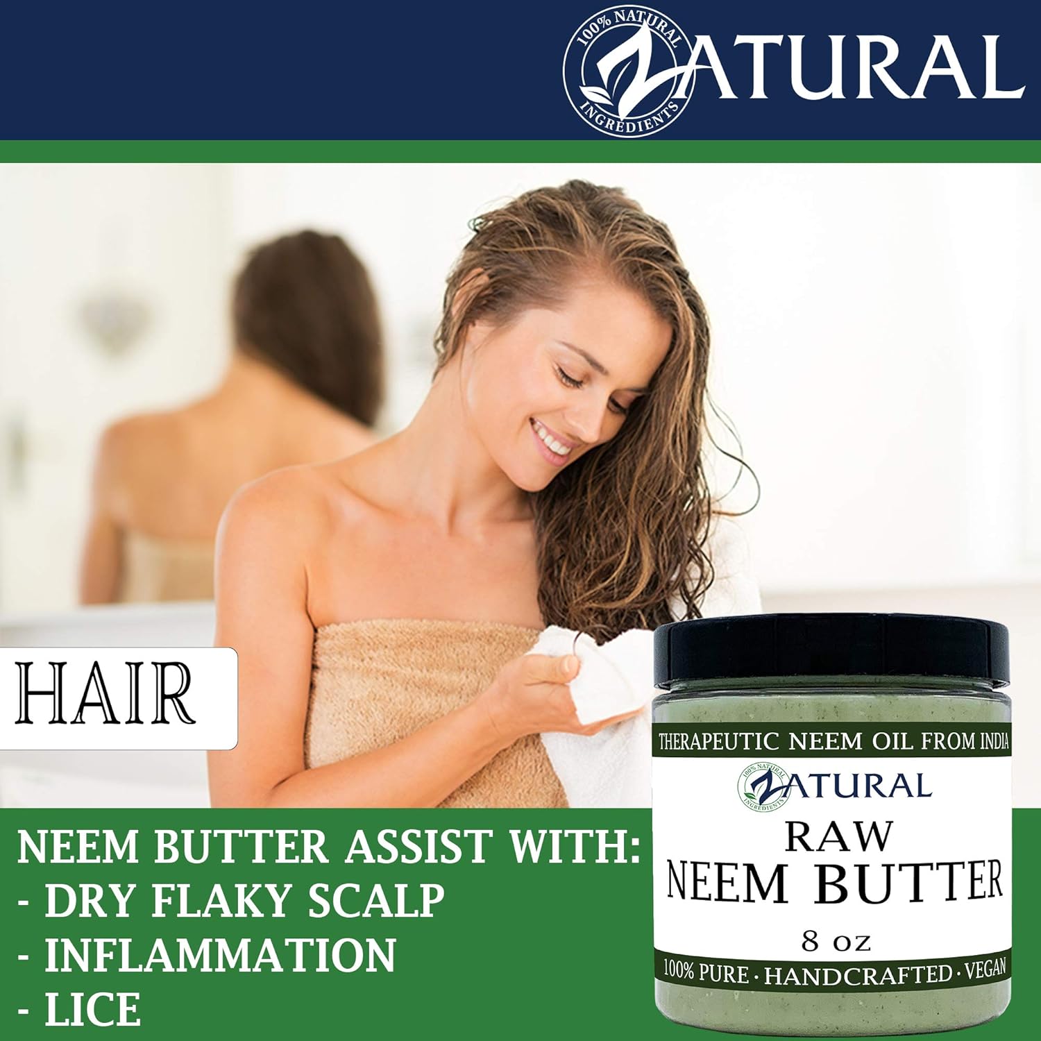 Organic Neem Butter-Coconut Oil, Neem Oil, Neem Leaf, Marula Oil, Kokum Butter, Rosemary (8 Ounce) : Beauty