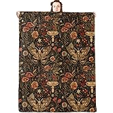 jwyta Mystical Moth Flannel Blanket,Boho Dark Forest Throw with Mushroom,Star and Flower,Gothic Lightweight Fleece Blankets for Nature Lover,Couch,Cabin,Bed,Camping Decor Gifts,60x50in