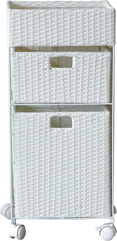 Amazon Co Jp 藤栄 ランドリー収納 ホワイト スリム ラタン風ランドリーチェスト ホーム キッチン
