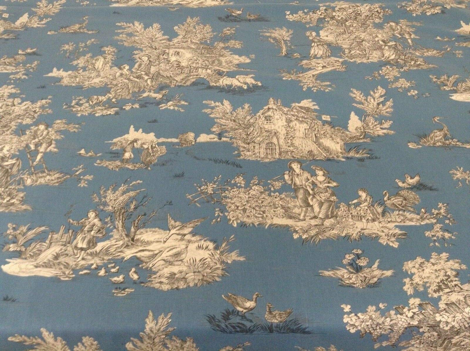 French Pastorale Toile De Jouy 280cm 108 Med Blue Beige Designer Material Sewing Upholstery Curtain Craft Fabric A Sample Buy Online In China At China Desertcart Com Productid